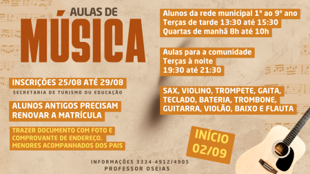 Inscrições abertas para as aulas de música em Augusto Pestana